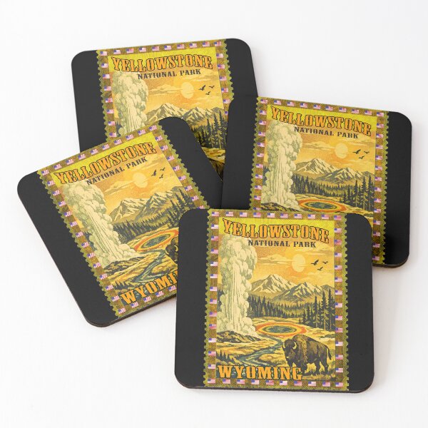 Item preview, Yellowstone National Park Vintage Postage Stamp | Old Faithful Geyser & Bison Wyoming Retro Travel Art designed and sold by Youngkev-arts.