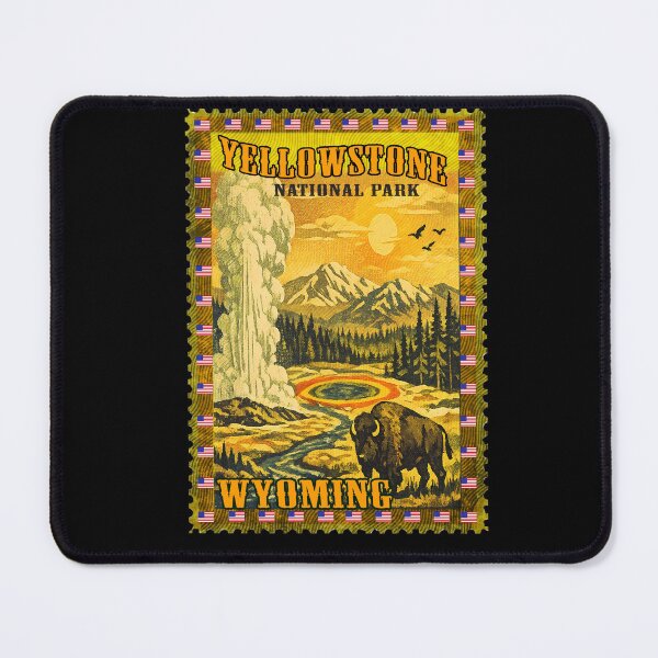 Item preview, Yellowstone National Park Vintage Postage Stamp | Old Faithful Geyser & Bison Wyoming Retro Travel Art designed and sold by Youngkev-arts.