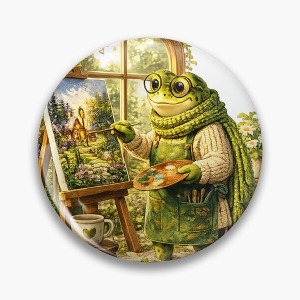 Item preview, Frog Artist Painting a Cozy Spring Cottage designed and sold by Lumivo Studio.