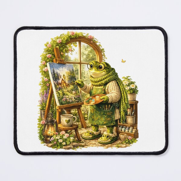 Item preview, Frog Artist Painting a Cozy Spring Cottage designed and sold by Lumivo Studio.