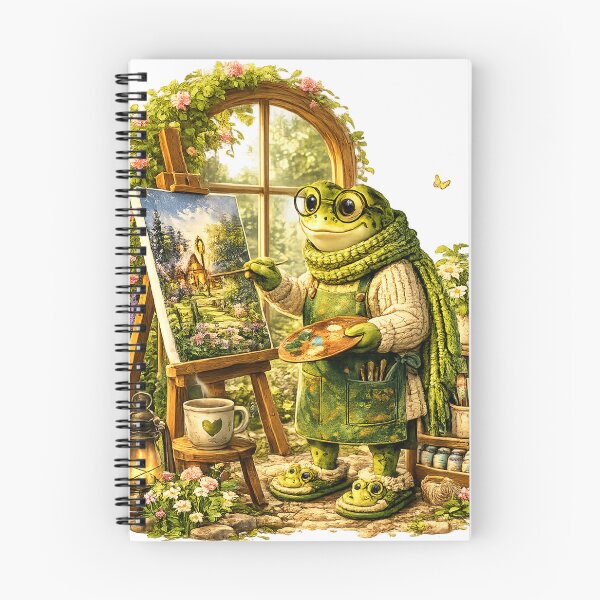 Item preview, Frog Artist Painting a Cozy Spring Cottage designed and sold by Lumivo Studio.