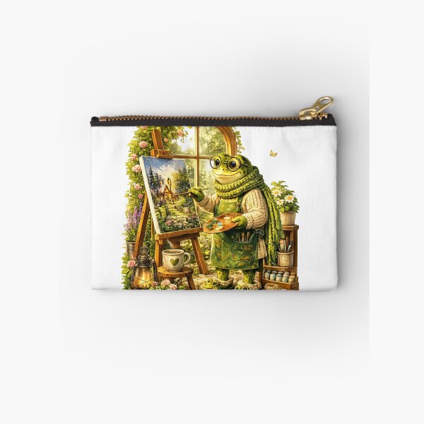 Item preview, Frog Artist Painting a Cozy Spring Cottage designed and sold by Lumivo Studio.