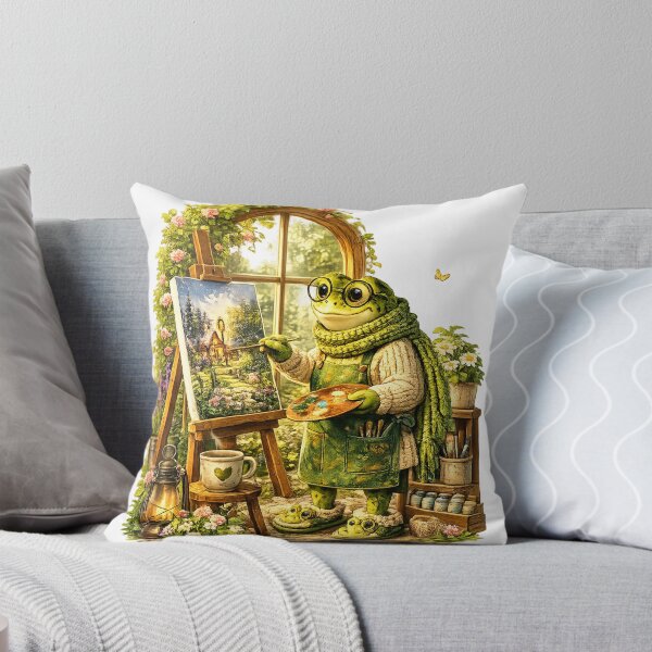 Item preview, Frog Artist Painting a Cozy Spring Cottage designed and sold by Lumivo Studio.