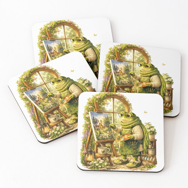 Item preview, Frog Artist Painting a Cozy Spring Cottage designed and sold by Lumivo Studio.