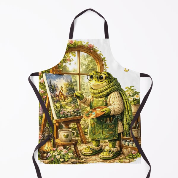 Item preview, Frog Artist Painting a Cozy Spring Cottage designed and sold by Lumivo Studio.