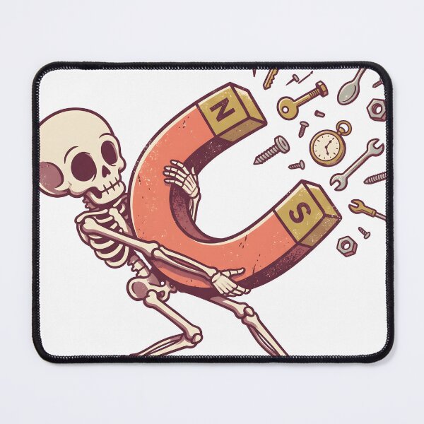 Item preview, Skeleton Carrying Giant Horseshoe Magnet Attracting Keys, Tools and Pocket Watch designed and sold by MisteryDesigner.