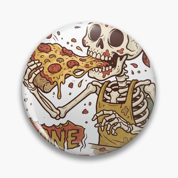 Item preview, Skeleton in Checkered Bandana and Apron Eating Giant Slice of Pizza at Table designed and sold by MisteryDesigner.