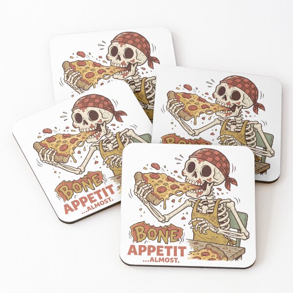Item preview, Skeleton in Checkered Bandana and Apron Eating Giant Slice of Pizza at Table designed and sold by MisteryDesigner.