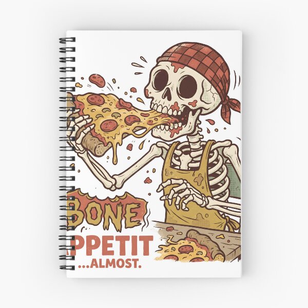 Item preview, Skeleton in Checkered Bandana and Apron Eating Giant Slice of Pizza at Table designed and sold by MisteryDesigner.