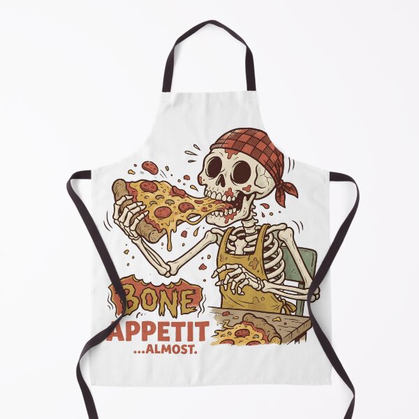 Item preview, Skeleton in Checkered Bandana and Apron Eating Giant Slice of Pizza at Table designed and sold by MisteryDesigner.