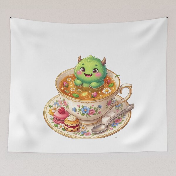 Item preview, Smiling monster relaxing in teacup designed and sold by kidoramagic.