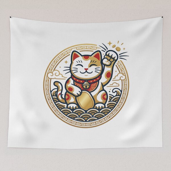 Item preview, Japanese Lucky Cat Maneki Neko Circle Emblem designed and sold by dcdjapan.
