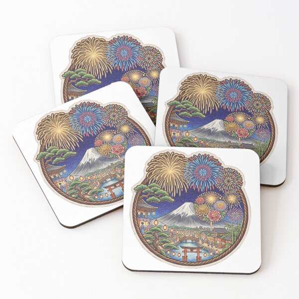 Item preview, Japanese Summer Festival Fireworks Colored Pencil Art designed and sold by dcdjapan.