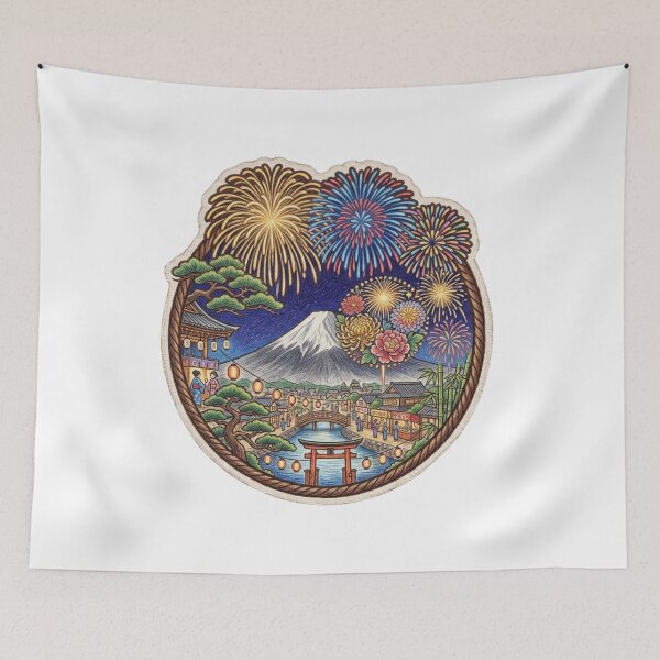 Item preview, Japanese Summer Festival Fireworks Colored Pencil Art designed and sold by dcdjapan.
