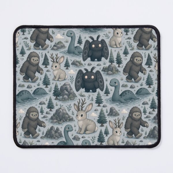 Item preview, Cute Cryptid Collection Mothman Bigfoot And Nessie Seamless Pattern Slate Grey designed and sold by StickyGuys.