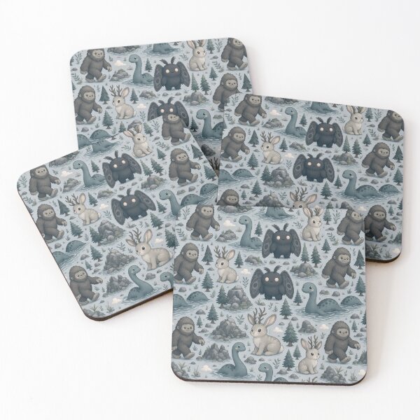 Item preview, Cute Cryptid Collection Mothman Bigfoot And Nessie Seamless Pattern Slate Grey designed and sold by StickyGuys.
