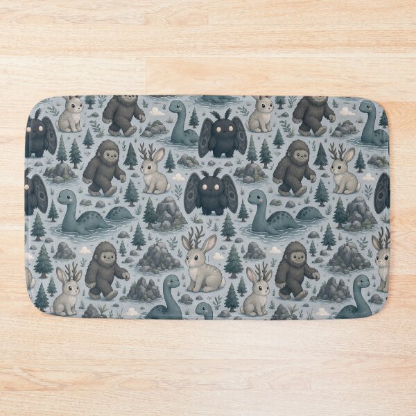 Item preview, Cute Cryptid Collection Mothman Bigfoot And Nessie Seamless Pattern Slate Grey designed and sold by StickyGuys.
