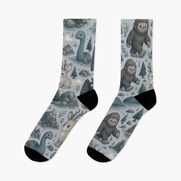 Item preview, Cute Cryptid Collection Mothman Bigfoot And Nessie Seamless Pattern Slate Grey designed and sold by StickyGuys.