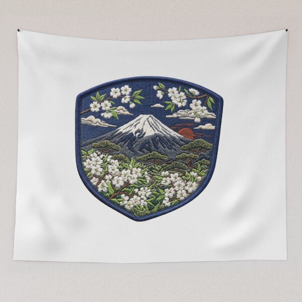 Item preview, Elegant White Oshima Sakura Mt Fuji Patch designed and sold by dcdjapan.