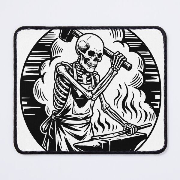 Item preview, Skeleton Blacksmith Forging Sword on Anvil with Hammer designed and sold by MisteryDesigner.