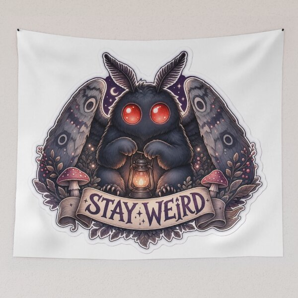 Item preview, Cute Mothman Stay Weird Glowing Red Eyes Plum Purple designed and sold by StickyGuys.