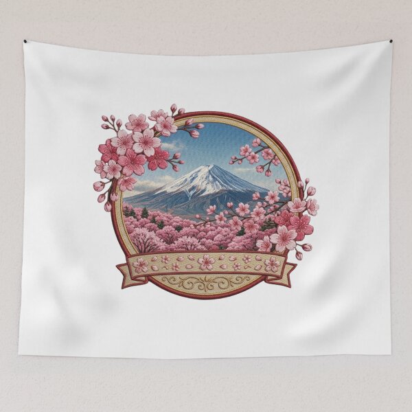Item preview, Mt Fuji Cherry Blossom Embroidered Patch Design designed and sold by dcdjapan.