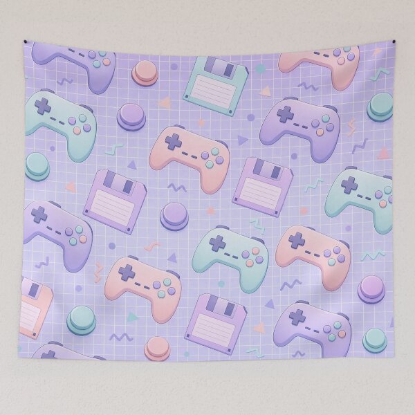 Item preview, Pastel Cosy Gaming Controllers And Grids Retro Seamless Pattern Soft Lilac designed and sold by StickyGuys.