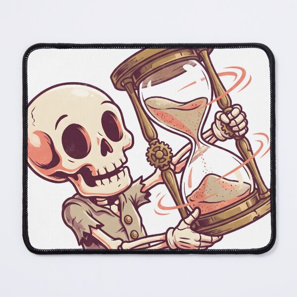 Item preview, Skeleton in Buttoned Shirt Holding Giant Hourglass with Flowing Sand designed and sold by MisteryDesigner.