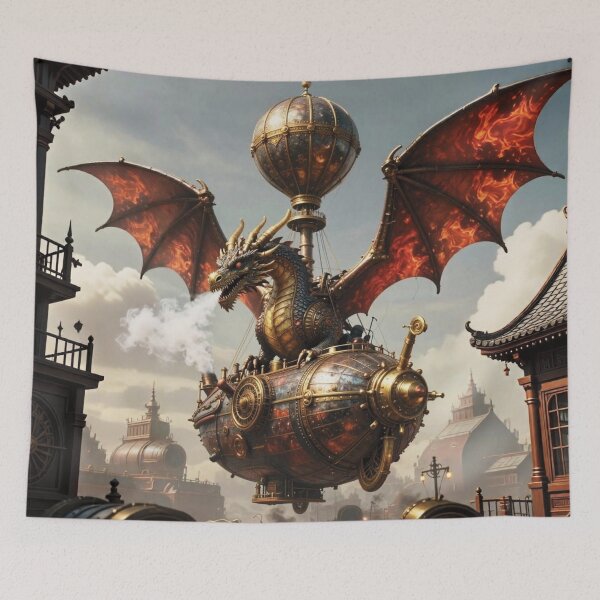 Item preview, Steampunk Dragon Airship in Epic Illustration Style designed and sold by Lucia Amaris Art.