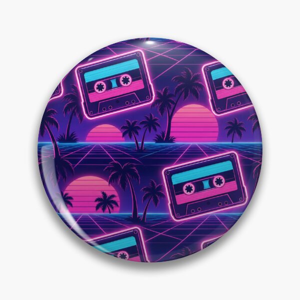 Item preview, Retro Cassettes Palms And Sunset Grids Vaporwave Seamless Pattern Neon Pink designed and sold by StickyGuys.