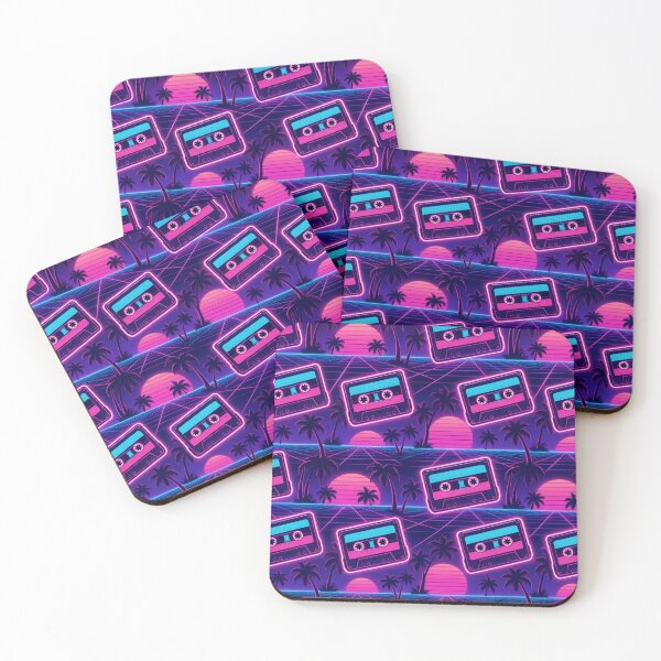 Item preview, Retro Cassettes Palms And Sunset Grids Vaporwave Seamless Pattern Neon Pink designed and sold by StickyGuys.