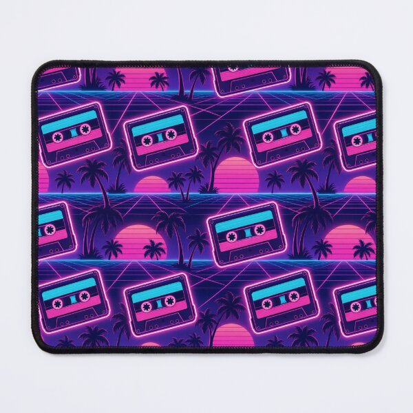 Item preview, Retro Cassettes Palms And Sunset Grids Vaporwave Seamless Pattern Neon Pink designed and sold by StickyGuys.