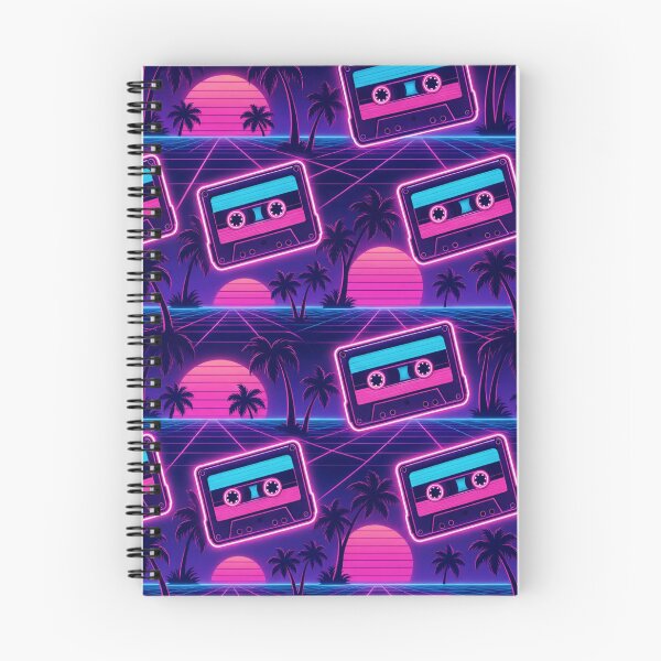 Item preview, Retro Cassettes Palms And Sunset Grids Vaporwave Seamless Pattern Neon Pink designed and sold by StickyGuys.