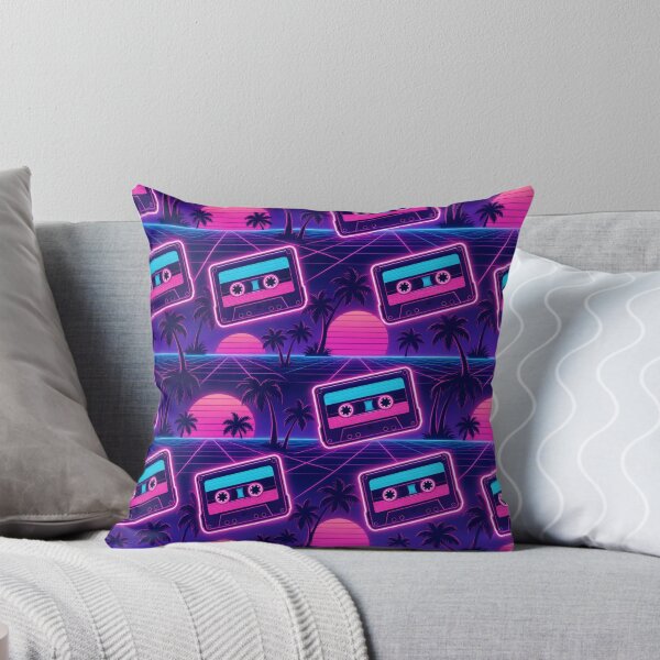 Item preview, Retro Cassettes Palms And Sunset Grids Vaporwave Seamless Pattern Neon Pink designed and sold by StickyGuys.