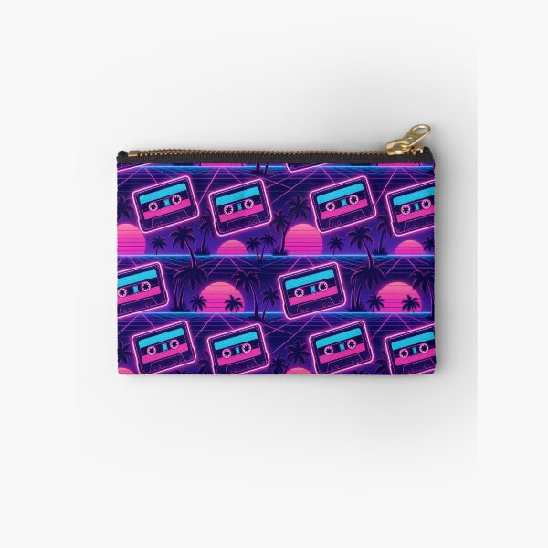 Item preview, Retro Cassettes Palms And Sunset Grids Vaporwave Seamless Pattern Neon Pink designed and sold by StickyGuys.