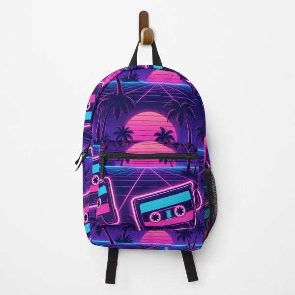 Item preview, Retro Cassettes Palms And Sunset Grids Vaporwave Seamless Pattern Neon Pink designed and sold by StickyGuys.