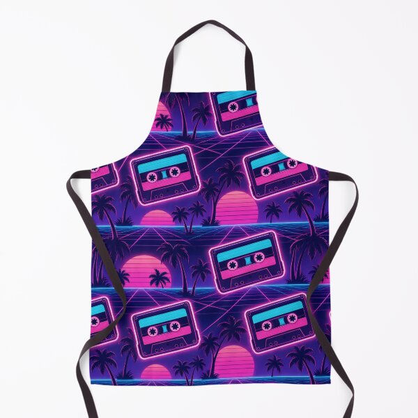 Item preview, Retro Cassettes Palms And Sunset Grids Vaporwave Seamless Pattern Neon Pink designed and sold by StickyGuys.