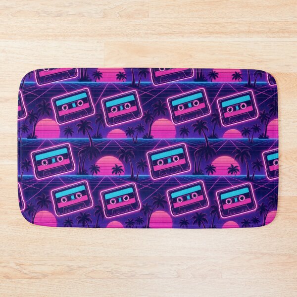 Item preview, Retro Cassettes Palms And Sunset Grids Vaporwave Seamless Pattern Neon Pink designed and sold by StickyGuys.