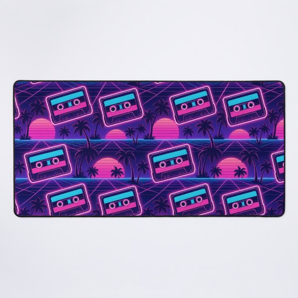 Item preview, Retro Cassettes Palms And Sunset Grids Vaporwave Seamless Pattern Neon Pink designed and sold by StickyGuys.