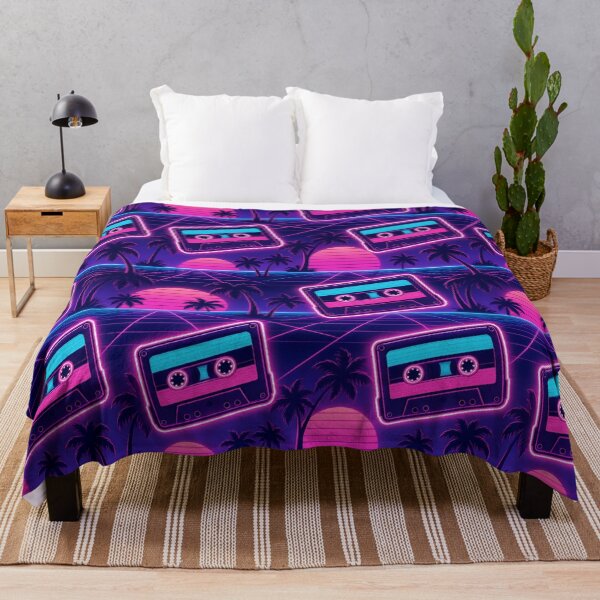 Item preview, Retro Cassettes Palms And Sunset Grids Vaporwave Seamless Pattern Neon Pink designed and sold by StickyGuys.
