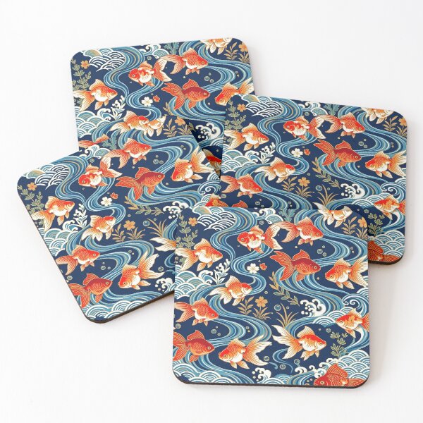 Item preview, Vibrant Traditional Japanese Goldfish and Waves Pattern designed and sold by dcdjapan.