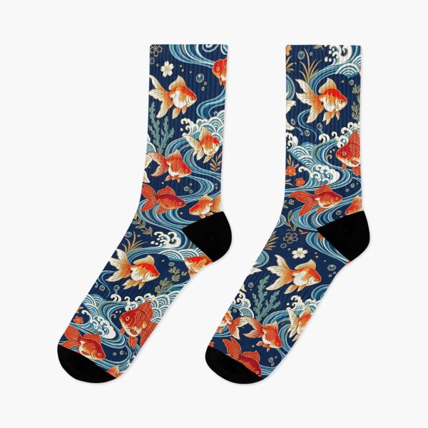 Item preview, Vibrant Traditional Japanese Goldfish and Waves Pattern designed and sold by dcdjapan.