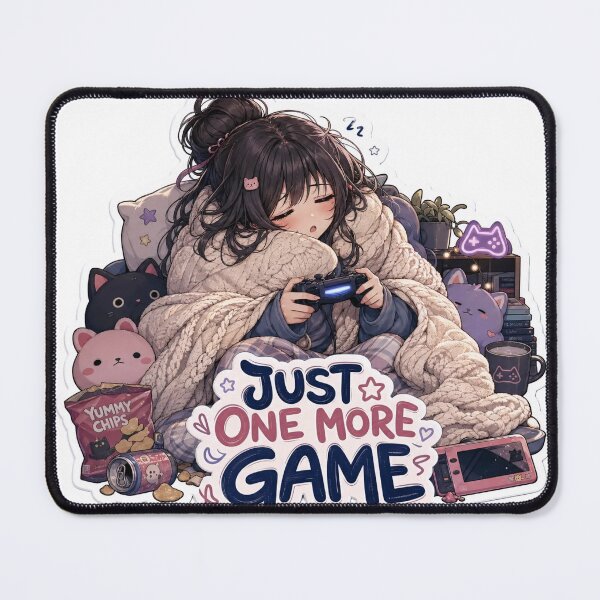 Item preview, Sleepy Cosy Gamer Girl Just One More Game Soft Lilac designed and sold by StickyGuys.