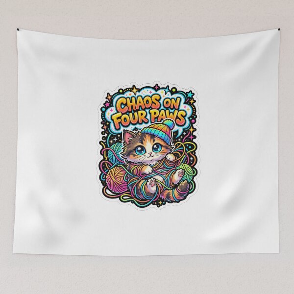 Item preview, Item with a Chaos on Four Paws design: Calico Kitten with Balls of Yarn - Gift for Cat Lovers designed and sold by jcm320.