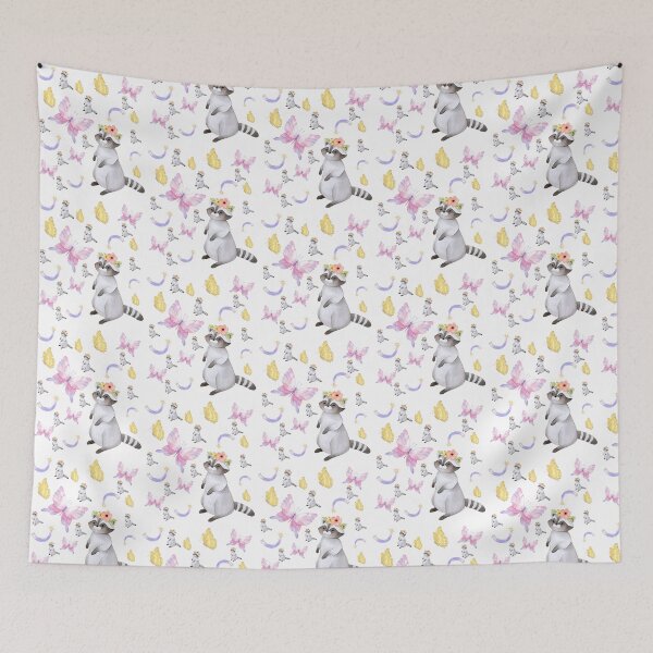 Item preview, Cosmic Raccoon and Pastel Butterflies: Find Joy in the Chaos designed and sold by OlgaLuna_Designs.