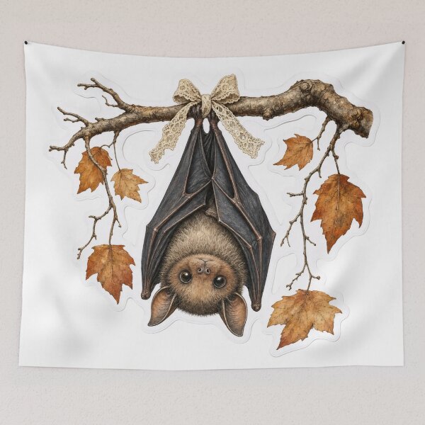 Item preview, Cute Vintage Halloween Bat Hanging From Bare Branch Oxblood Red designed and sold by StickyGuys.