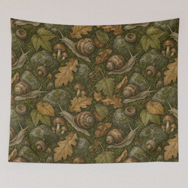 Item preview, Goblincore Snails Moss And Forest Floor Seamless Pattern Olive Green designed and sold by StickyGuys.