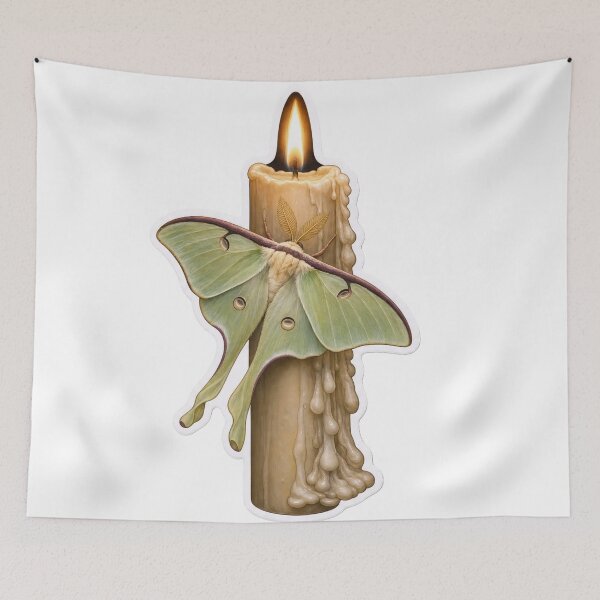 Item preview, Luna Moth Resting On Dripping Candle Witchy Charcoal Black designed and sold by StickyGuys.