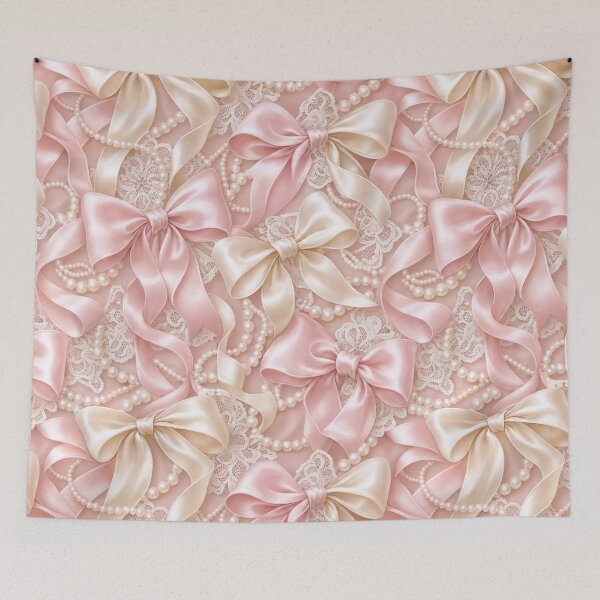 Item preview, Satin Bows Ribbons And Pearls Coquette Seamless Pattern Blush Pink designed and sold by StickyGuys.