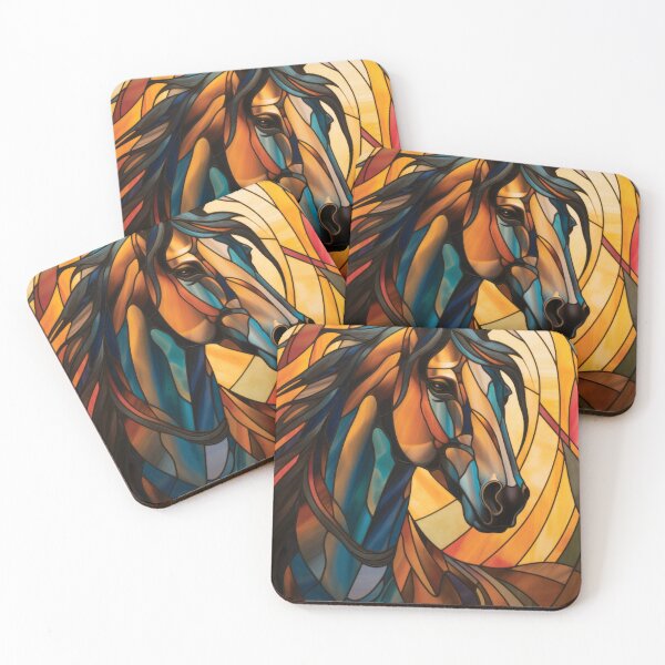 Item preview, Majestic Sunlit Horse Portrait Stained Glass Artwork designed and sold by pinkal.